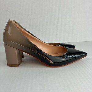 JOY IN LOVE Faux Patent Block Heel Pumps Black Nude Ombré Two Tone